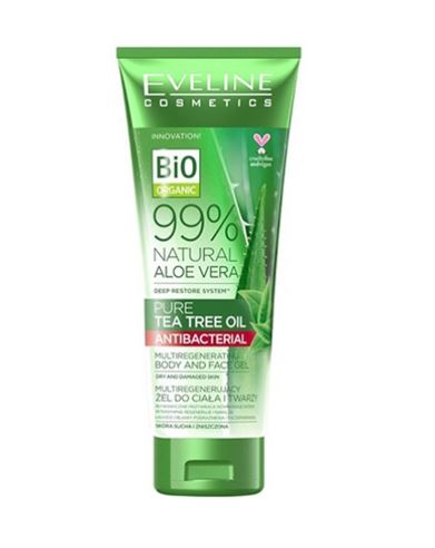 Gel hidratant pentru fata si corp - 99% NATURAL ALOE VERA TEA TREE OIL 250ML