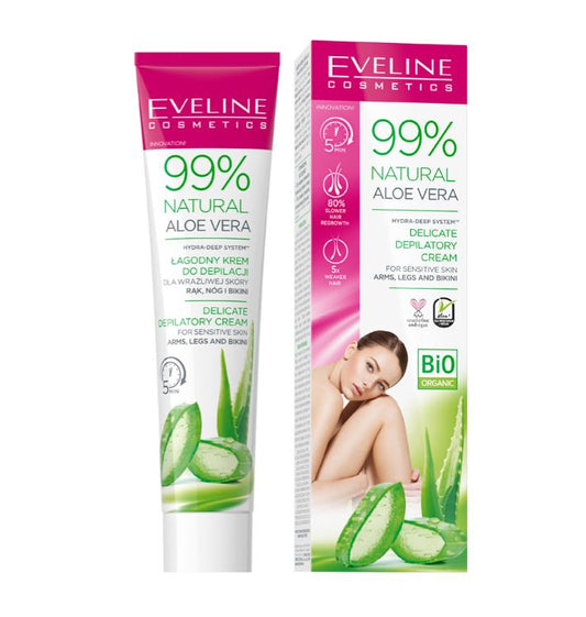 Crema depilatoare pentru piele sensibila - brate, picioare, zona bikini cu 99% Aloe Vera