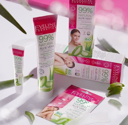 Set pentru depilare a fetei, crema depilatoare si gel calmant,  99% Natural, Aloe Vera