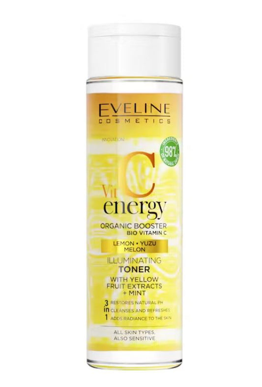 Tonic iluminator pentru fata, Eveline Cosmetics, Vit C Energy 3 in 1, 200 ml